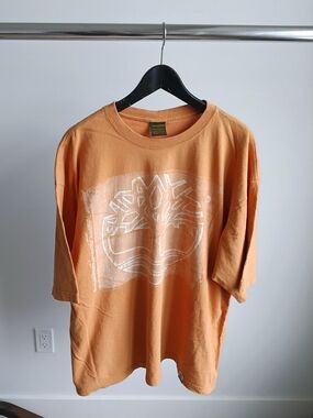 ​Vtg Y2K Timberland Burnt Orange T-Shirt Large Tree Logo Oversized Fit
